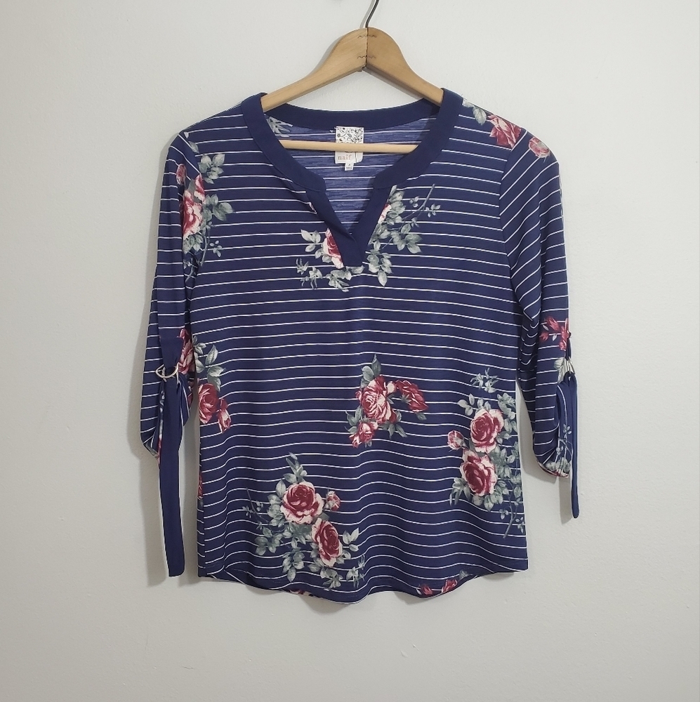 Anthro Naif Floral Striped Top
